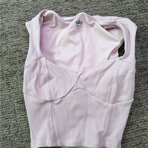 Alo Yoga Pilates Princess Light Pink Ribbed Tank Top